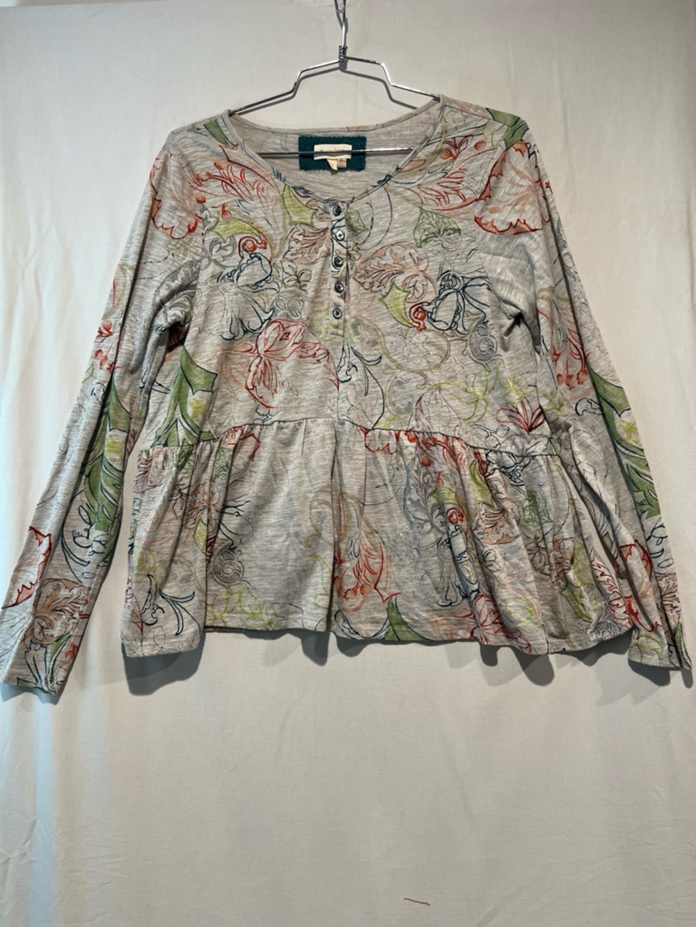 Anthropologie Meadow Rue Floral Peplum Top Long Sleeve Henley Lightweight Small